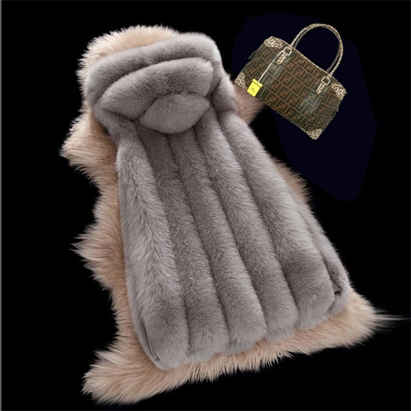 

YOSICIL 2021 Winter Coat Women Luxury Furry Faux Fur Vest Hooded Warm Faux Fur Jacket Coats Female Slim Waistcoat veste femme