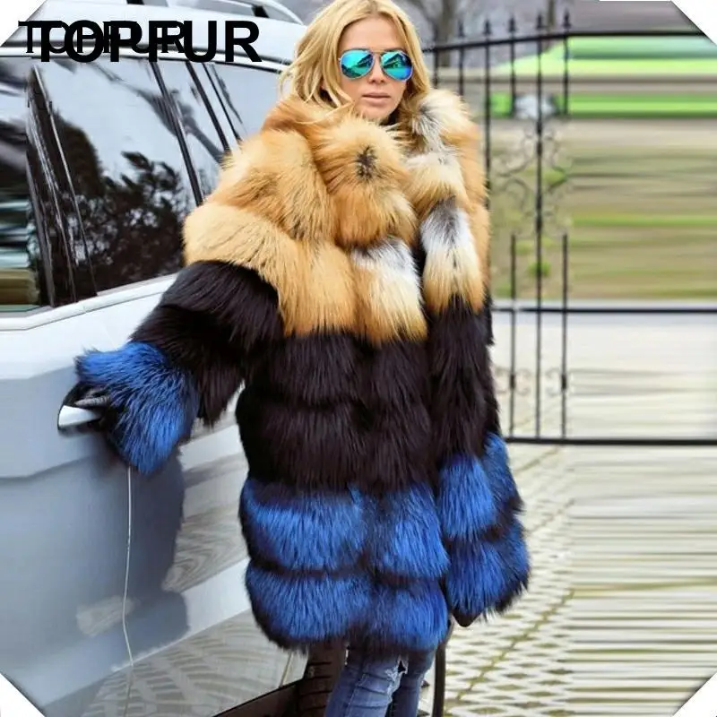 

Парка женская из натурального меха лисы TOPFUR, теплая длинная