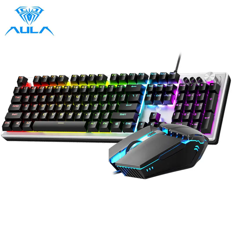 AULA T200 Проводная игровая клавиатура Мышь комбо 104 клавиш мультимедиа РУЧКИ Mix