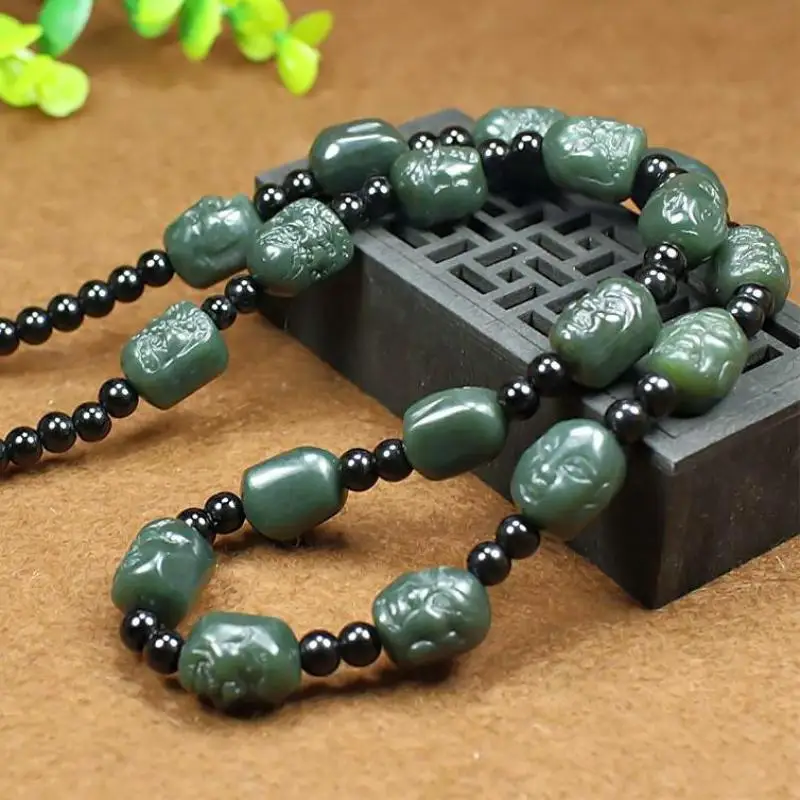 

Ожерелье с головой Будды из натурального зеленого нефрита для мужчин и женщин, ожерелье-чокер из нефрита с сертификатом Синьцзян Хэтянь, ож...