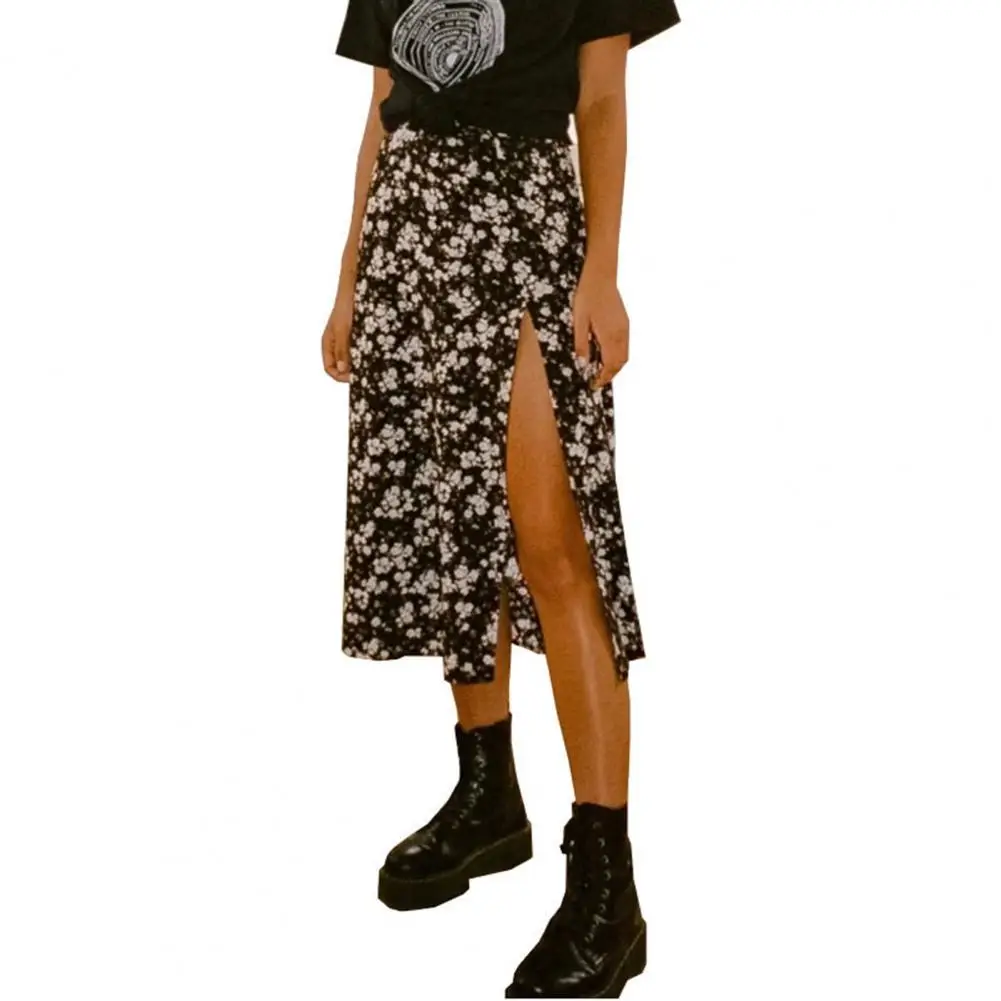 

Summer Women High Waist Skirts Wraps Fashion Casual Split Beach Midi Skirt Ladies Leopard Flower Printed Skirt Female Side Open