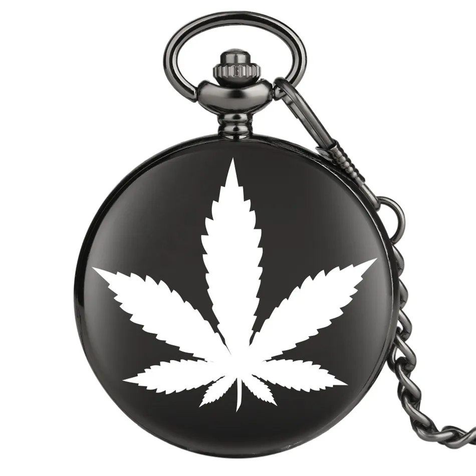 Pocket Watch Maple Leaf Design Smooth Black Quartz Pendant Clock Gifts for Men Women | Наручные часы
