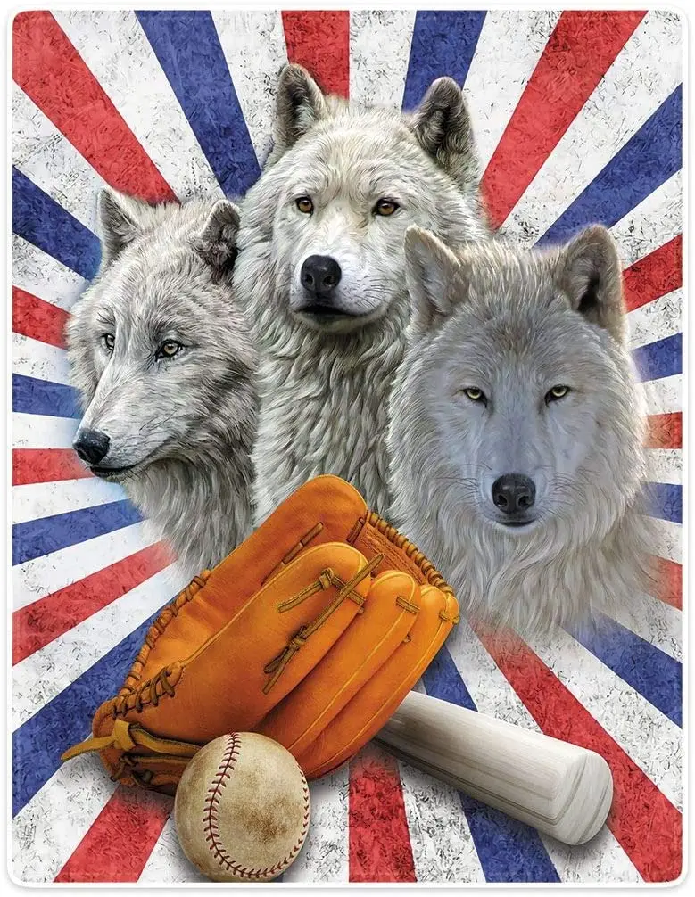 

Одеяло с волком для любителей бейсбола, мягкий пушистый флис