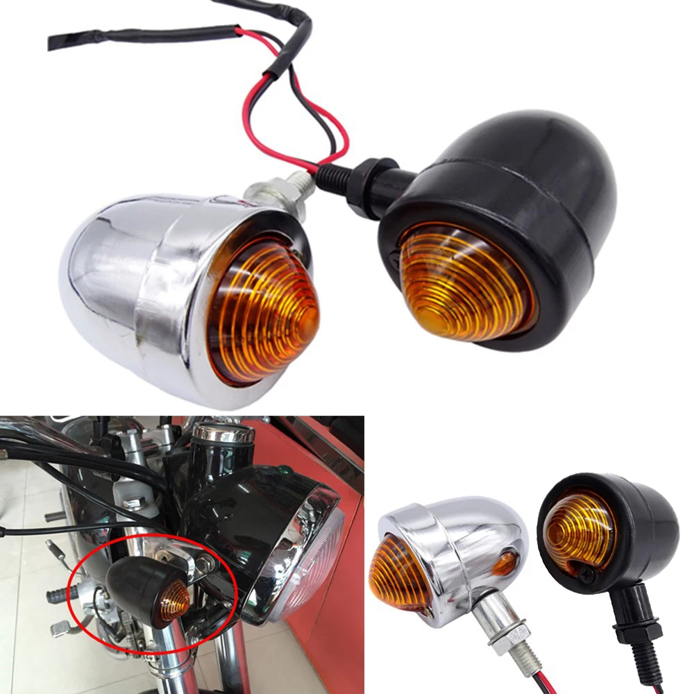 

Universal 10mm Retro Motorbike Signal Lights 12V Black Silver Chrome Motorcycle Turn Signals Indicator for Harley Cafe Racing