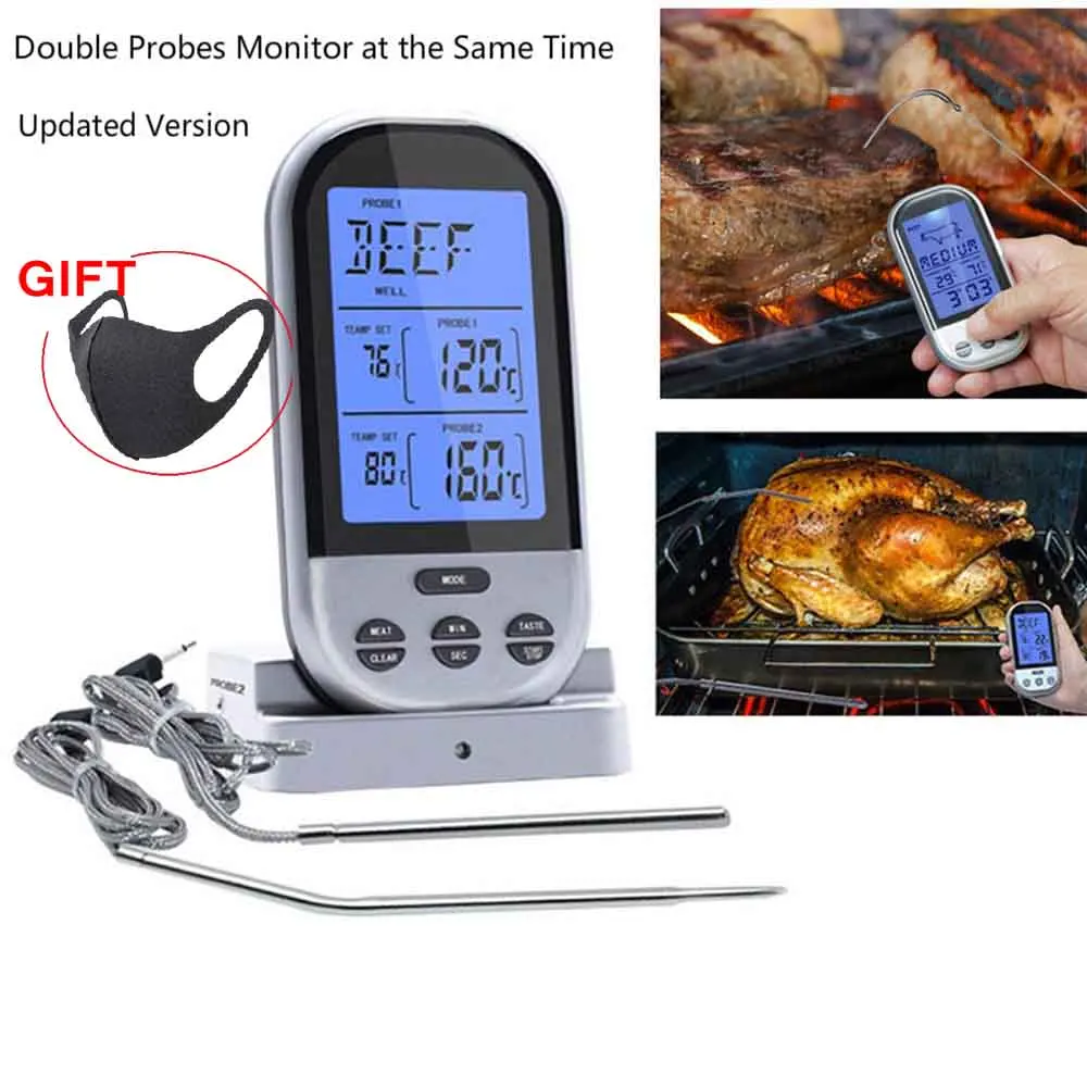 Улучшенный цифровой термометр RF беспроводной для пищевых продуктов с двумя