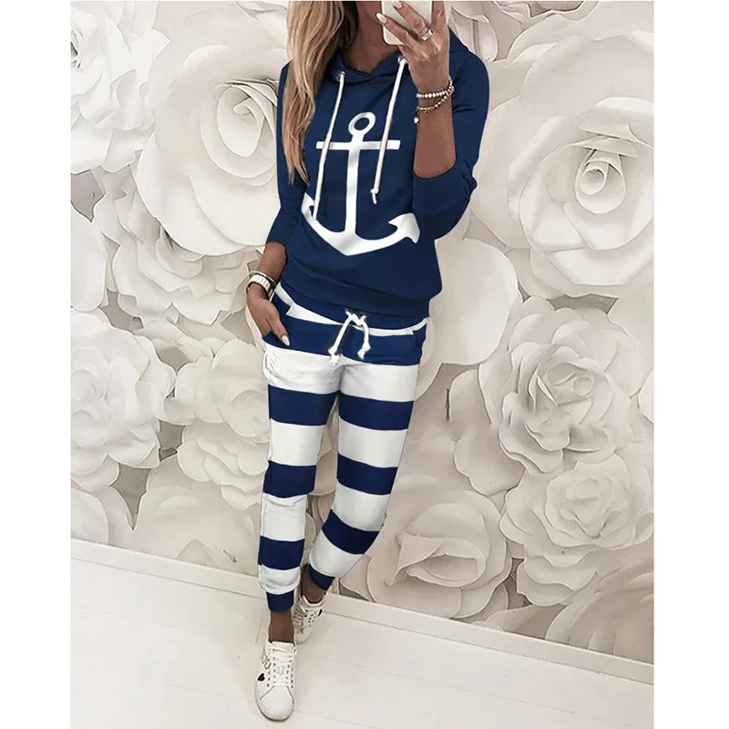 

New Fashion Women Clothing Hot Style Loose Print Hooded Tracksuit