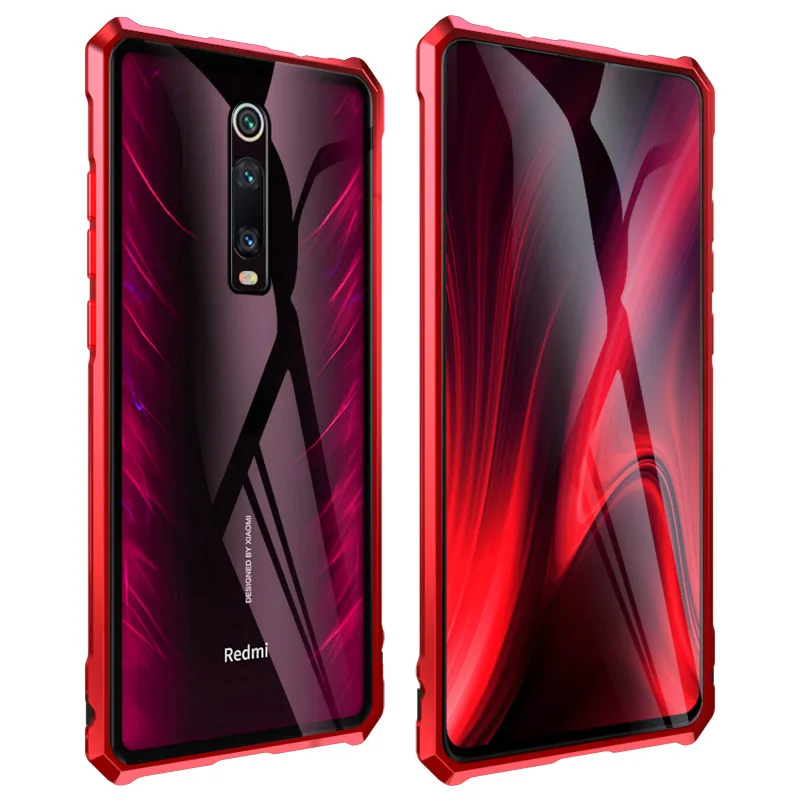 Металлический бампер для Xiaomi mi 9 t Pro, металлический корпус, прозрачная стеклянная задняя крышка для Xiao mi 9 t mi 9 t, роскошный противоударный - Цвет: red