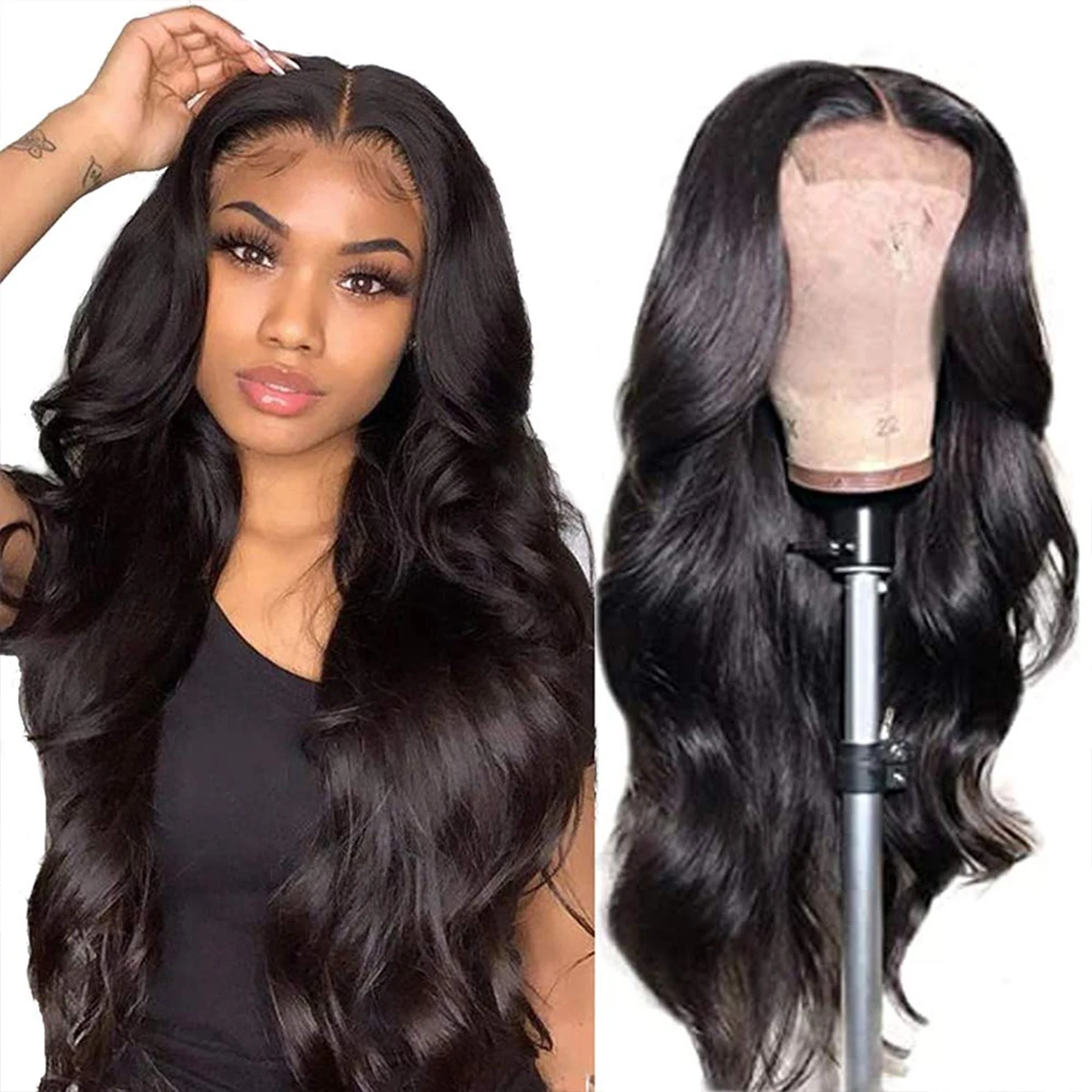 13X4 Body Wave Lace Front Human Wigs for Black Women 4X1 Lace Frontal Wigs Pre Plucked Brazilian Human Hair Wigs Natural Color