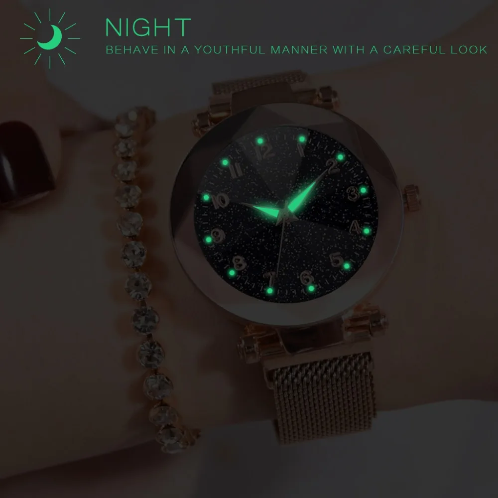 Женские кварцевые часы с ремешком из нержавеющей стали магнитной пряжкой |