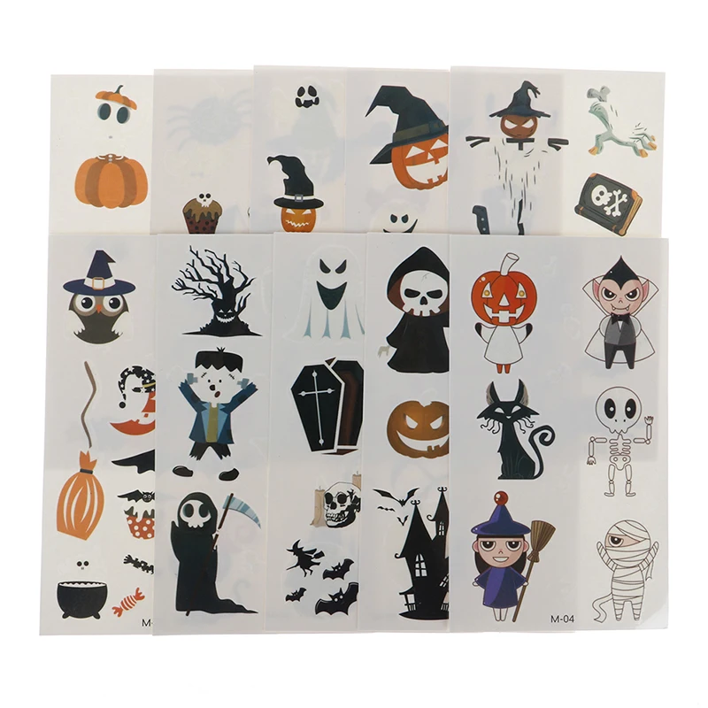10sheets Halloween Party Luminous Tattoo Fake Witch Glowing Stickers | Красота и здоровье