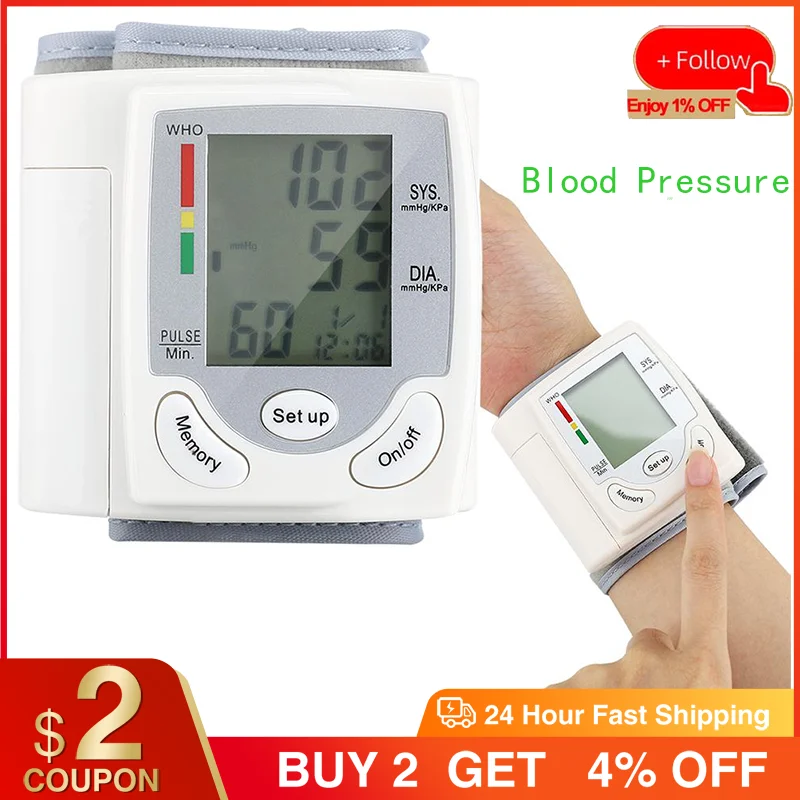 

LED Display Blood Pressure Monitor English Voice Pulse Oximeter Wrist Sphygmomanometer Heart Rate Pulse Tonometer Medical