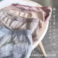 japanese korean style girls lace modal bow briefs hem middle waist seamless cotton womens striped underwear kawaii lingerie