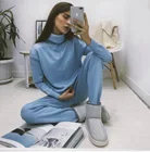 Женский трикотажный костюм HLBCBG, повседневный однотонный комплект из двух предметов, свитер с высоким воротником и штаны, 2021