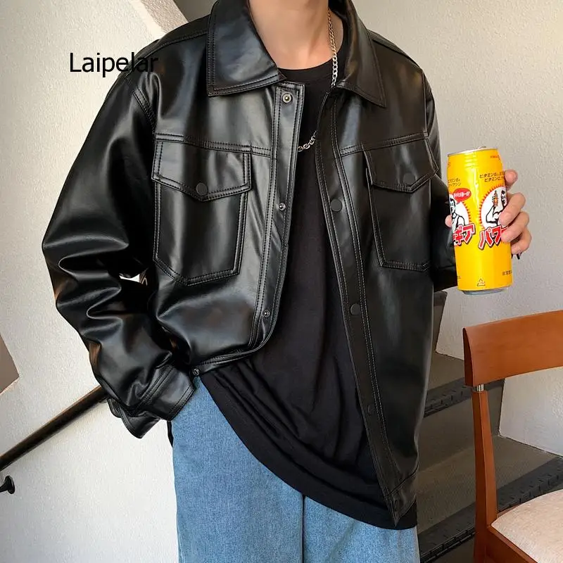 

2020 Spring New Loose Soft Leather Jacket Single Breasted Casual Biker Leather