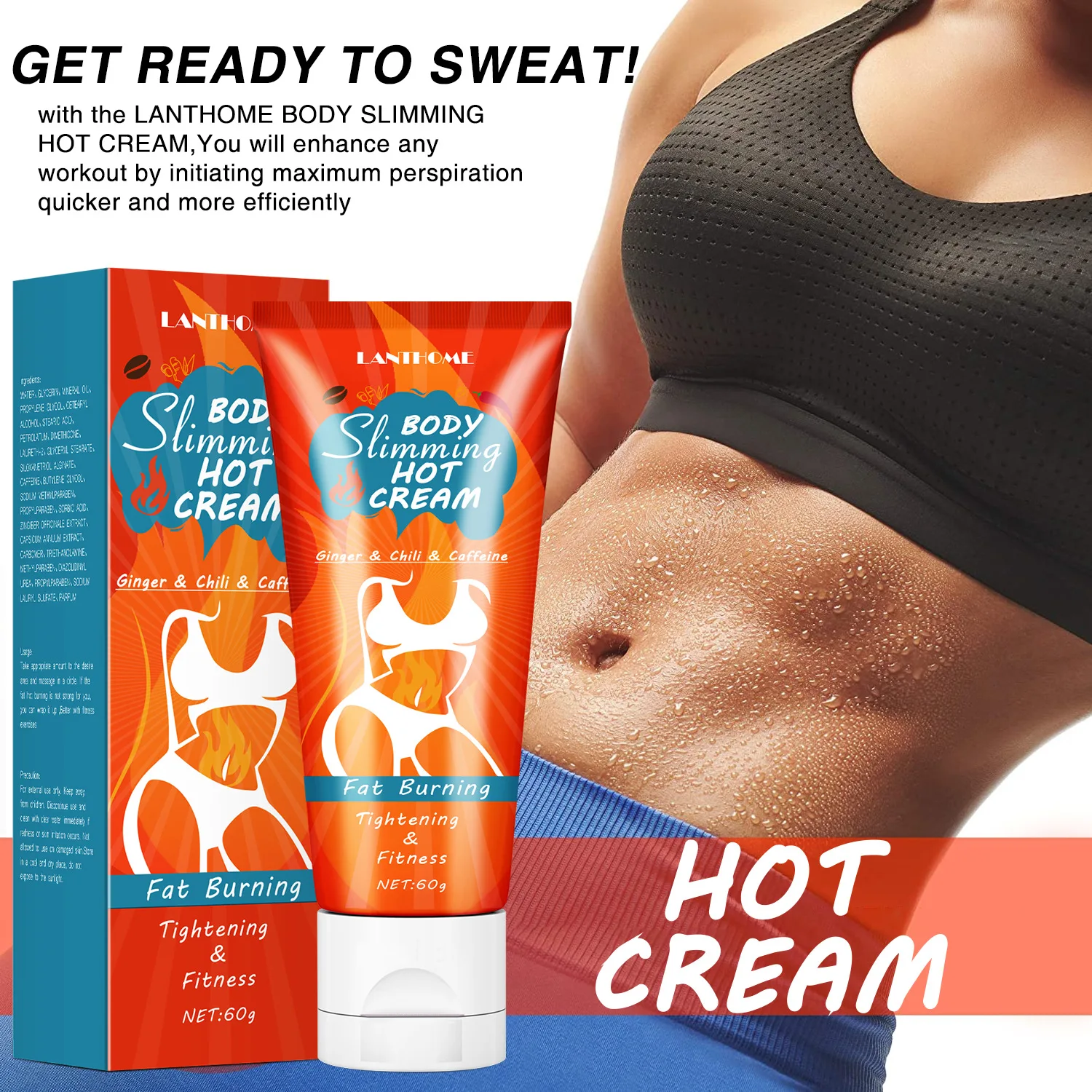 

Lanthome Body cream Slimming cream Massage cream Fat Burning Tightening Fitness 60g