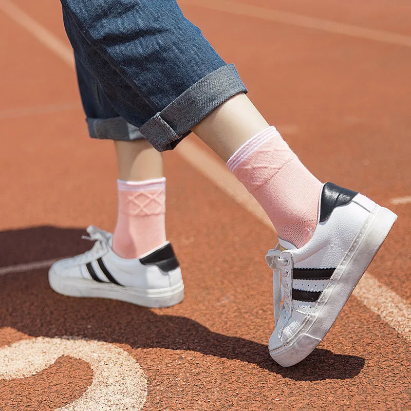 Популярные однотонные женские короткие носки сетчатые без пятки хлопковые