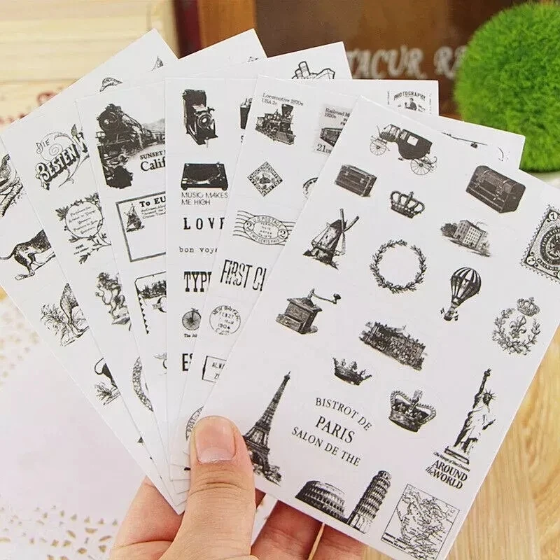 

DIY stickers 6 pcs/set Famous Stamp Sticker PVC Black Sticker Diary Stickers For DIY Photo Album Decorations