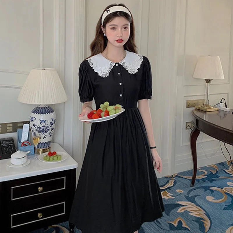 

Vintage Sweet Floral Dress Women 2021 Summer One Piece Dress Korean Short Sleeve Elegant Midi Dress Female Evening Party Kawaii
