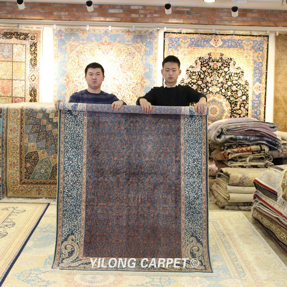 

YILONG 4'x6' Persian silk carpet vantage antique handmade turquoise area rug (YXR194B)