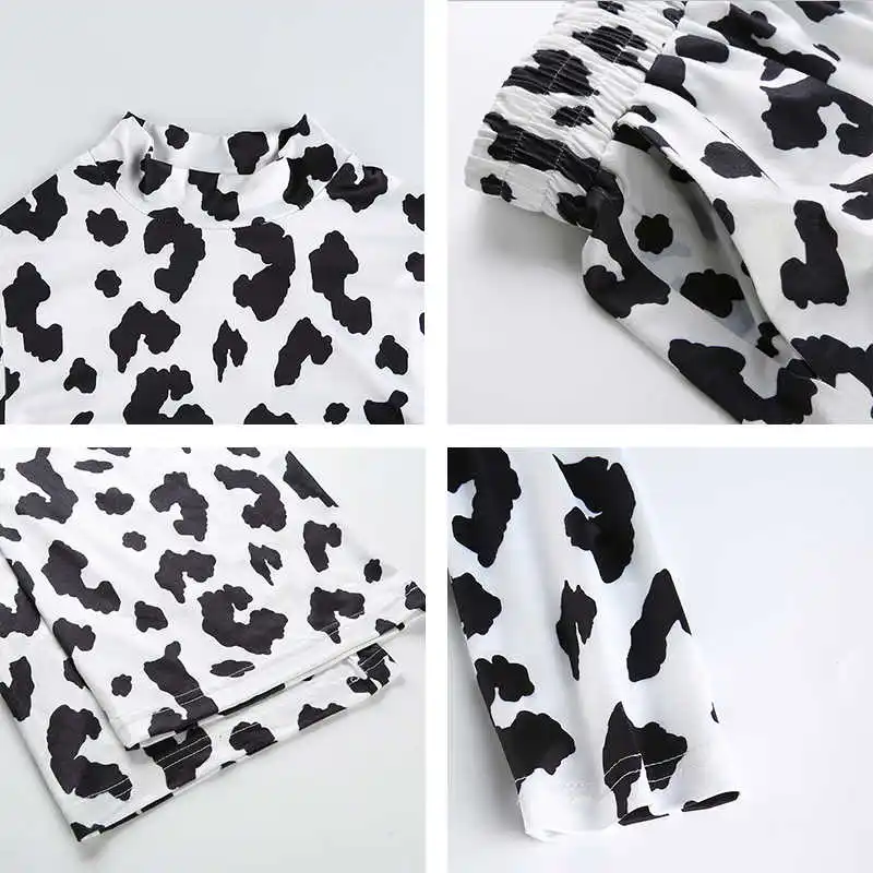 

Streetwear Elastic High Waist Milk Cow Print Pants Women Casual Straight Loose Long Trousers harajuku Pantalon Femme s
