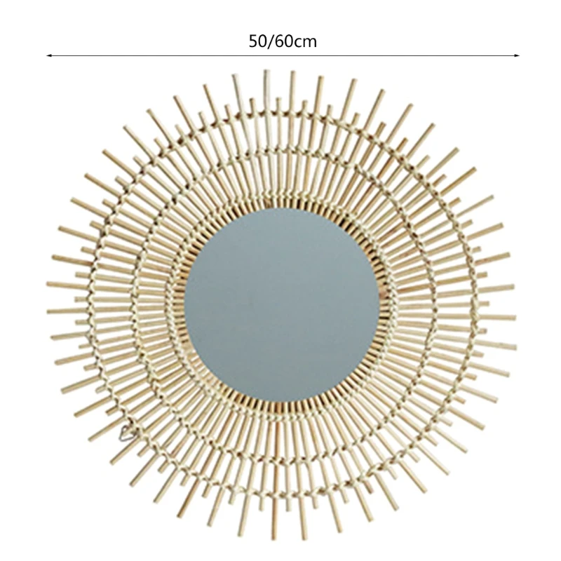 

Rattan Dressing Mirror Innovative Art Decoration Round Makeup Mirrors Photo Prop 2XPE