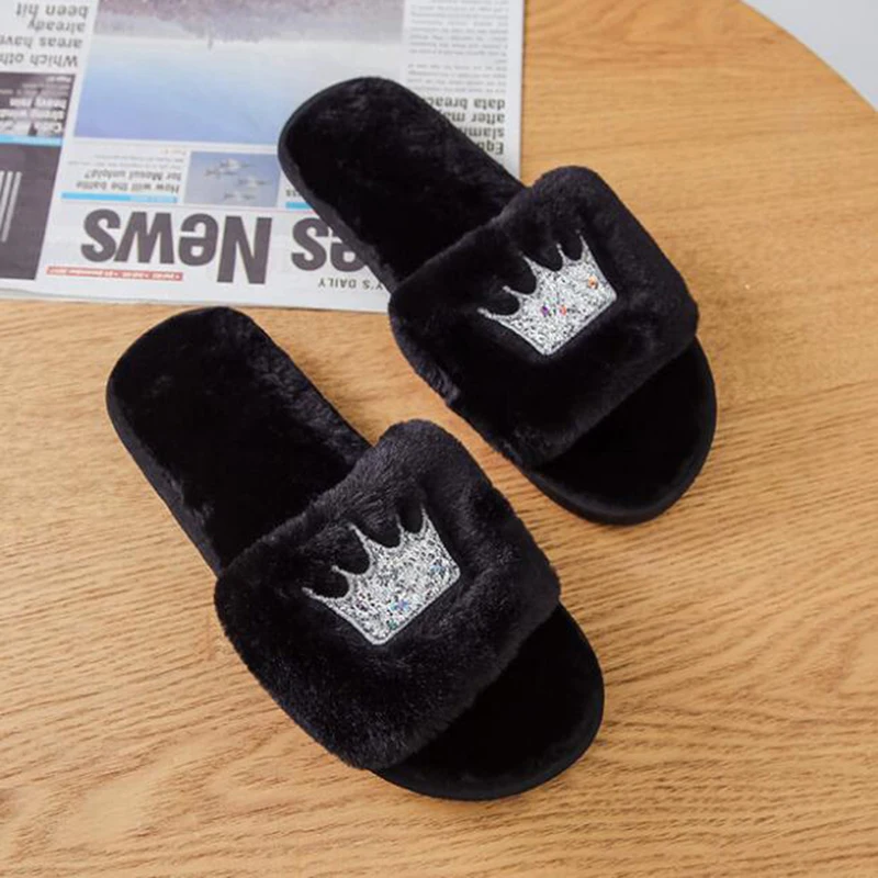 2020 хлопковые тапочки Женские новые зимние меховые туфли на плоской подошве