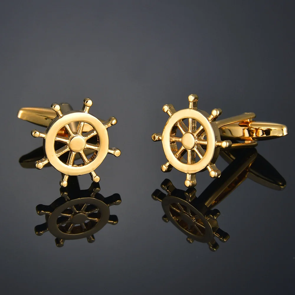 

Gold Color Trendy Cufflinks for Man Ships Steering Wheel Cufflinks Luxury Men's Button Wedding French Shirt Cuff Links