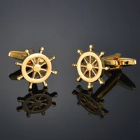 gold color trendy cufflinks for man ships steering wheel cufflinks luxury mens button wedding french shirt cuff links
