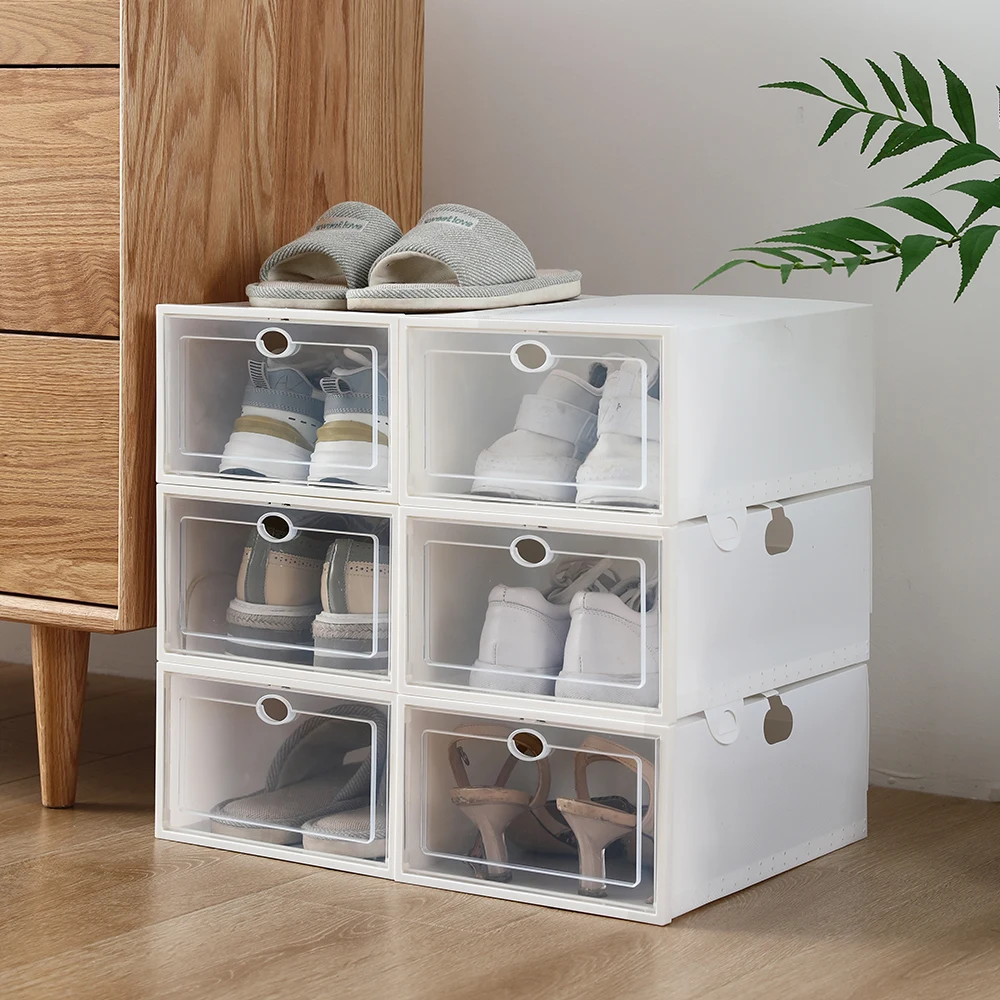 

Useful Shoe Storage Boxes 12/24/36 Pack Clear Plastic Stackable - White