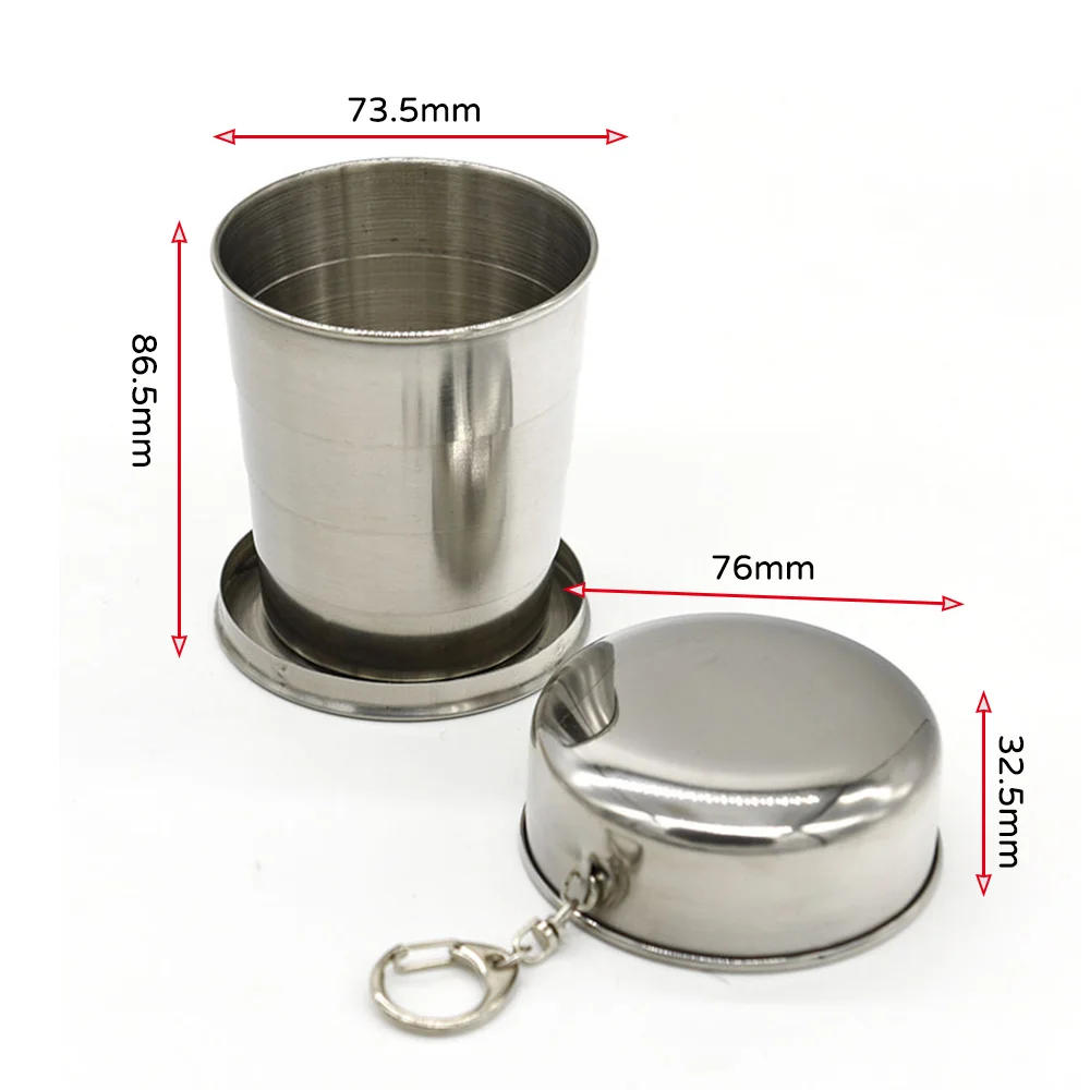 

Stainless Steel Collapsible Folding Cup for Traveling Camping with Key Chain