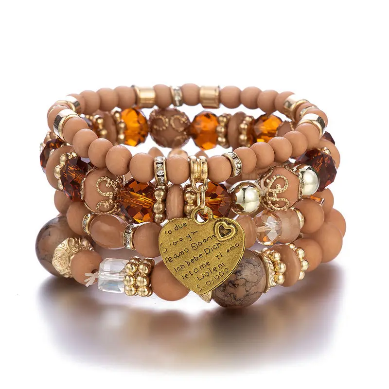 

Multilayer Bohemian Bracelet Heart Charm Bead Set Lady Lava Resin Bracelets Jewelry Sets Women Luxury Quality Beads Men's Rosary