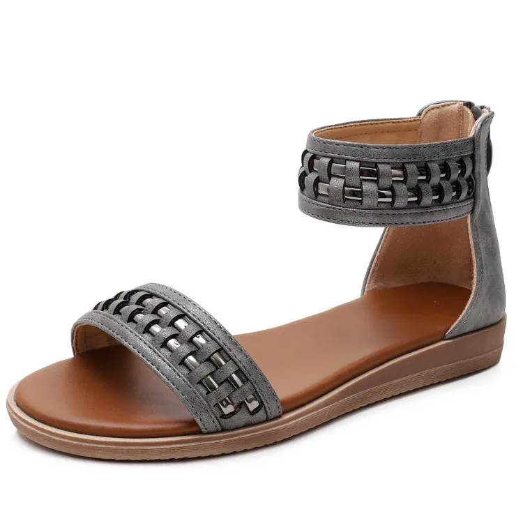 

Rome Style Sandals Ladies 2021 New Flat Shoes Round Toe Leather Holiday Beach Shoes Woman Comfort Thick Sole Sandalias Mujer