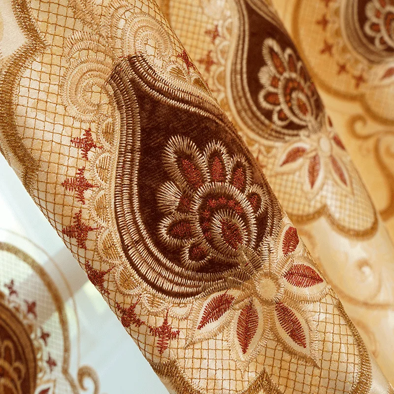

European Simple Style Water Soluble Embroidery Curtain Thickened Jacquard Blackout Curtains for Bedroom Living Room