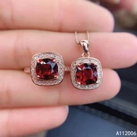 kjjeaxcmy fine jewelry 925 sterling silver inlaid natural garnet gemstone popular ring necklace pendant set support test