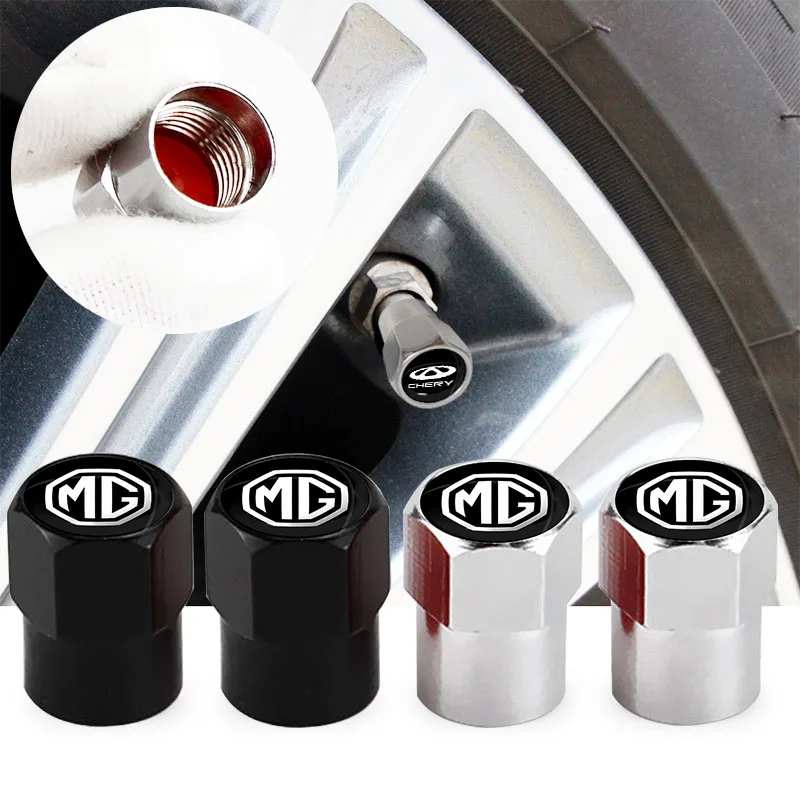 

4pc Car Tire Valve HexagonValve Caps Black and Silver for MG Logo MG3 MG5 MG6 MG7 TF ZR ZS ES HS EZS Morris 3 GS Car Accessories