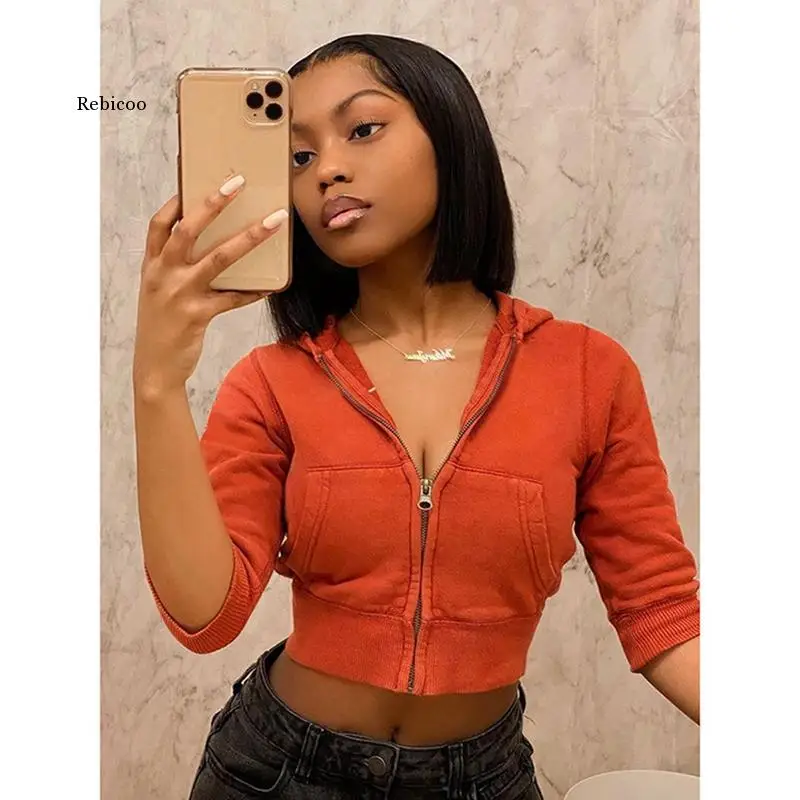 Укороченный Топ женский с длинным рукавом на молнии Осень-зима | Женская одежда