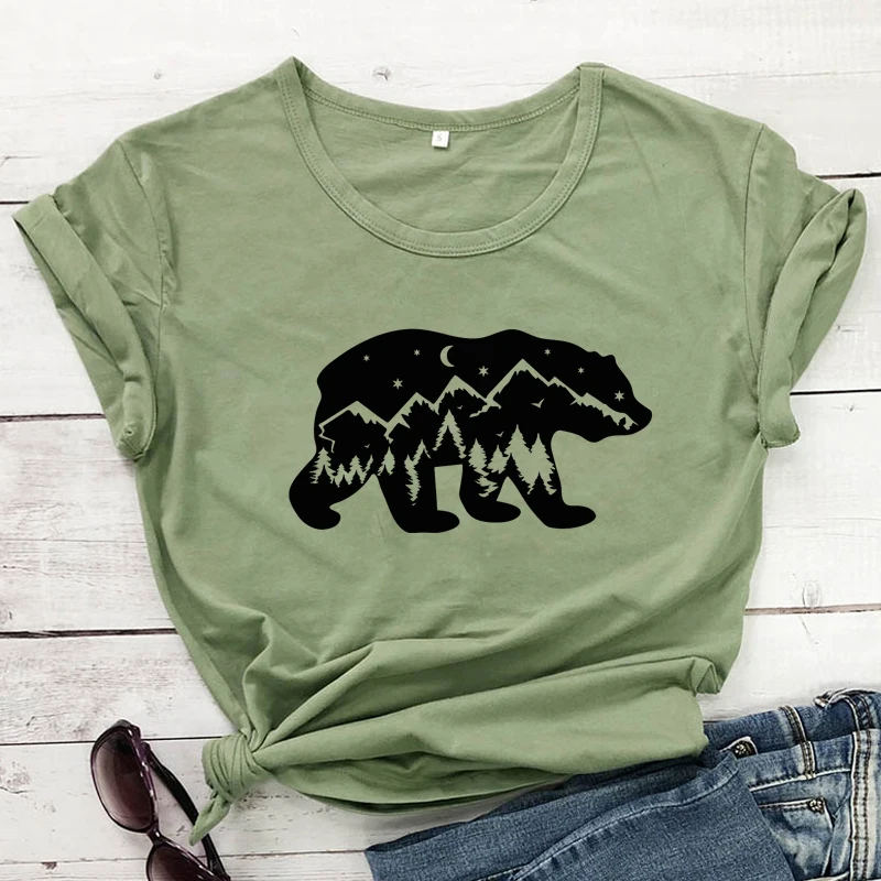Лесной медведь футболка Эстетическая летом с коротким рукавом Nature Adventure Футболка