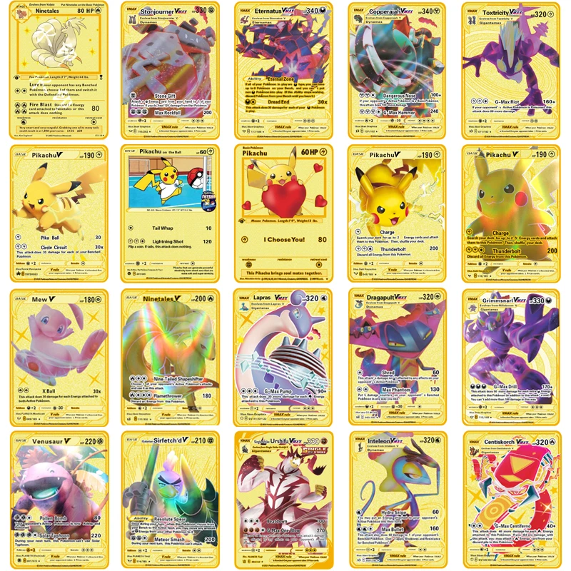 

Pokemon 2021 новые металлические карты Pokemon Vmax Pikachu Venusaur Greninja Золотая V-карта Коллекция подарков для детей