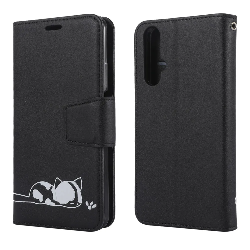 Роскошная Кожаная Обложка для книги чехол для huawei P20 P30 Honor 20 Pro 10 Lite P Smart 8A Y6 Y7 Sleepy Cat Flip Shell
