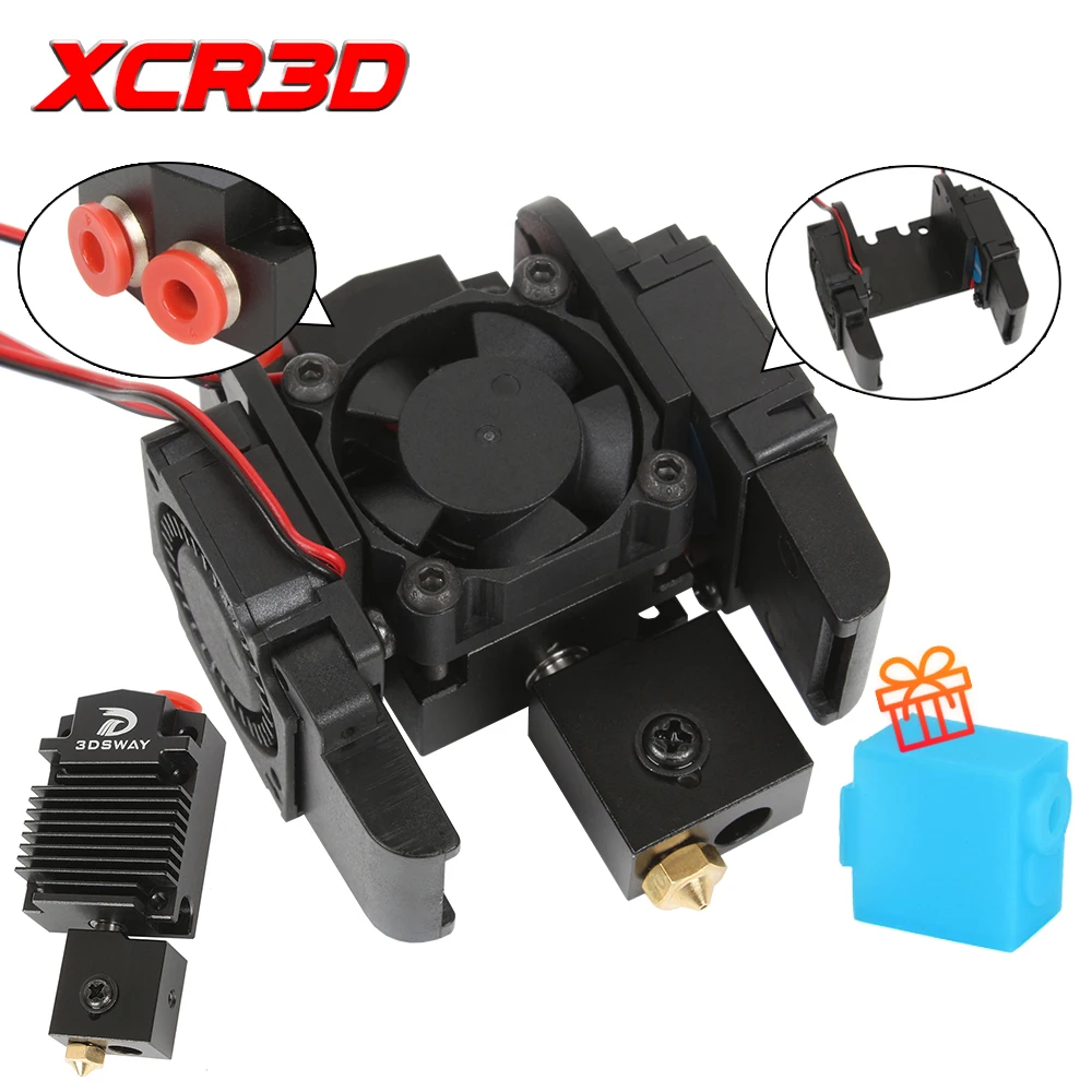 XCR 2IN1 Volcano Hotend Kit Dual Color Extruder Heater Block Switching All Metal Hotend 3D Printer Parts Cooling Fan 12V/24V