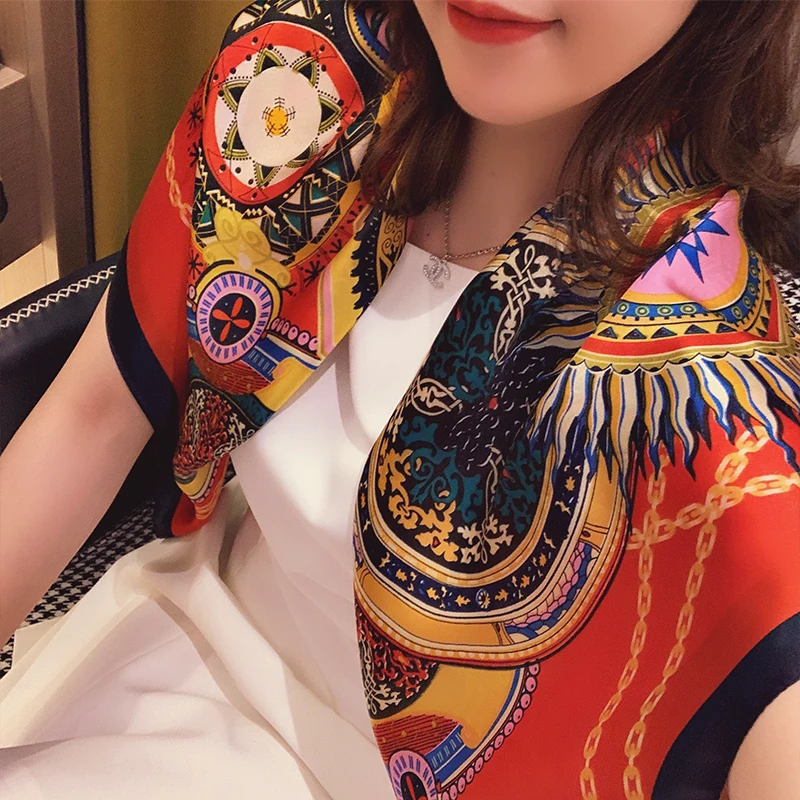 Новый летний солнцезащитный атласный платок модный шейный 90x90 см шелковые