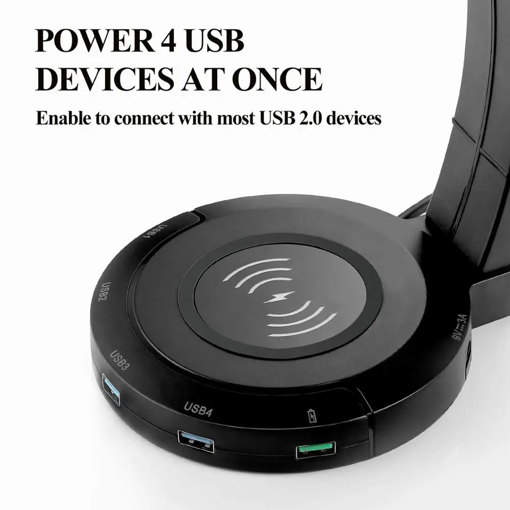 Подставка для наушников befon RGB с 4 USB-портами поддержкой беспроводной зарядки