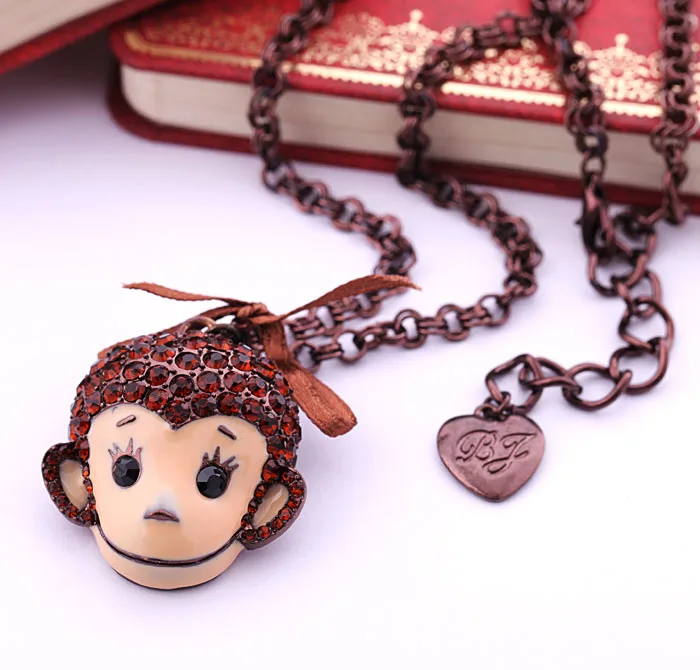 New Fashion Jewelry Red Crystal Monkey Winter Long Necklace For Women Girls Boys Gifts Retro Cute | Украшения и аксессуары