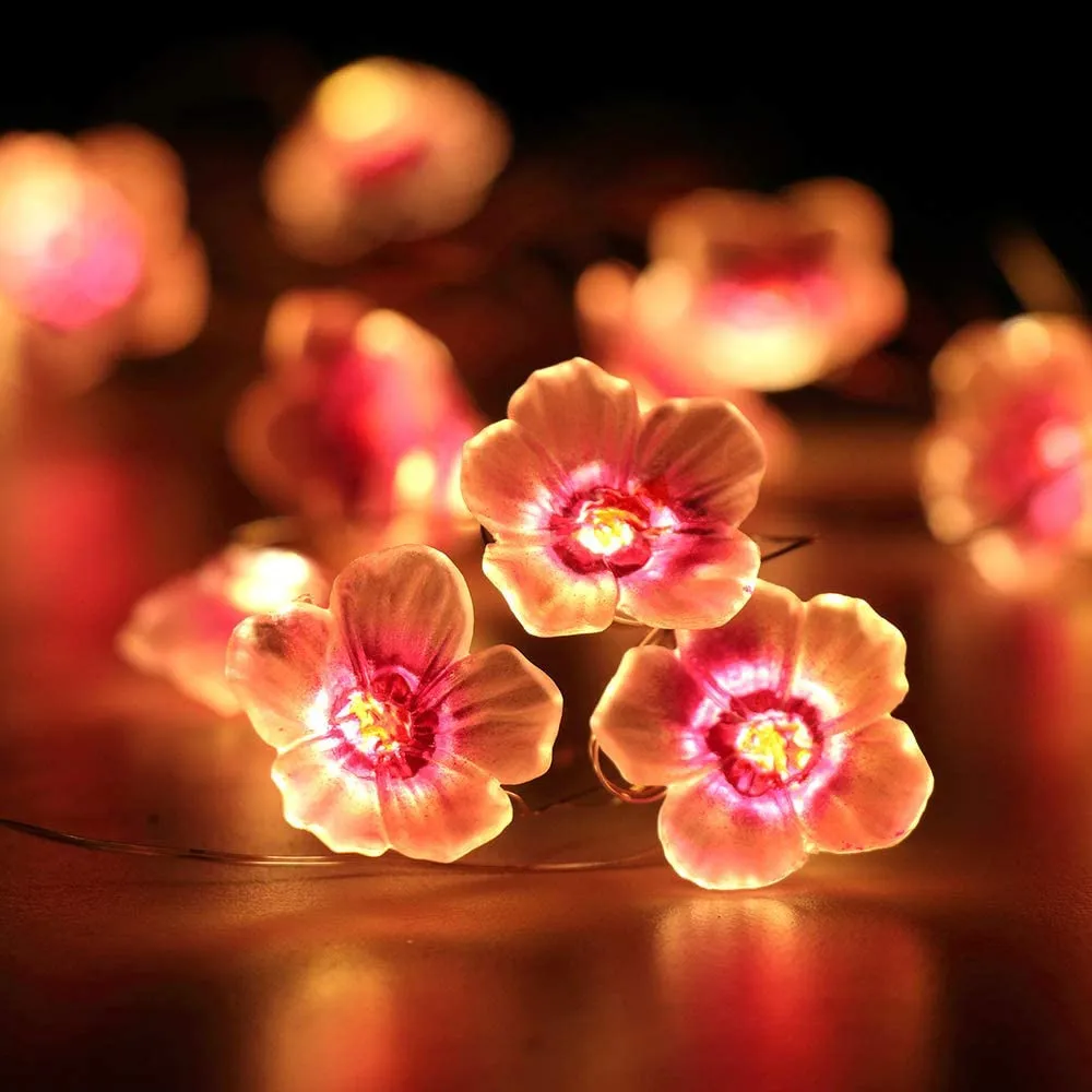 

Christmas Decorations For House Cherry Blossom LED String Fairy Lamp 2M Battery Operated For Indoor Wedding Pink Bells Decor