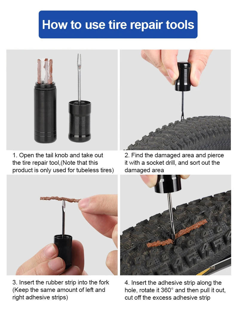 

Bicycle Tools Tire Repair Rubber Strip And Bicycle Tire Repair Drill MTB Road Bike Tubeless Repair Tool Simple Restore