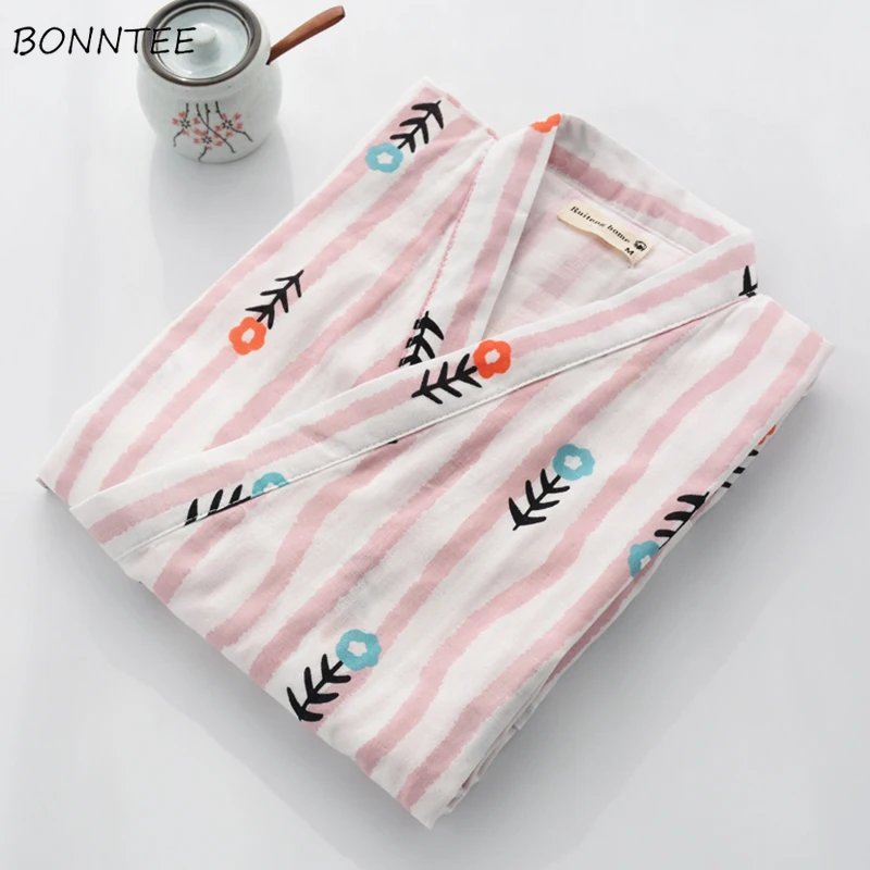 Халат женский хлопковый с принтом тонкий дышащий банный халат-кимоно в японском