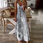 Женское длинное платье с цветочным принтом, V-образным вырезом и открытыми плечами