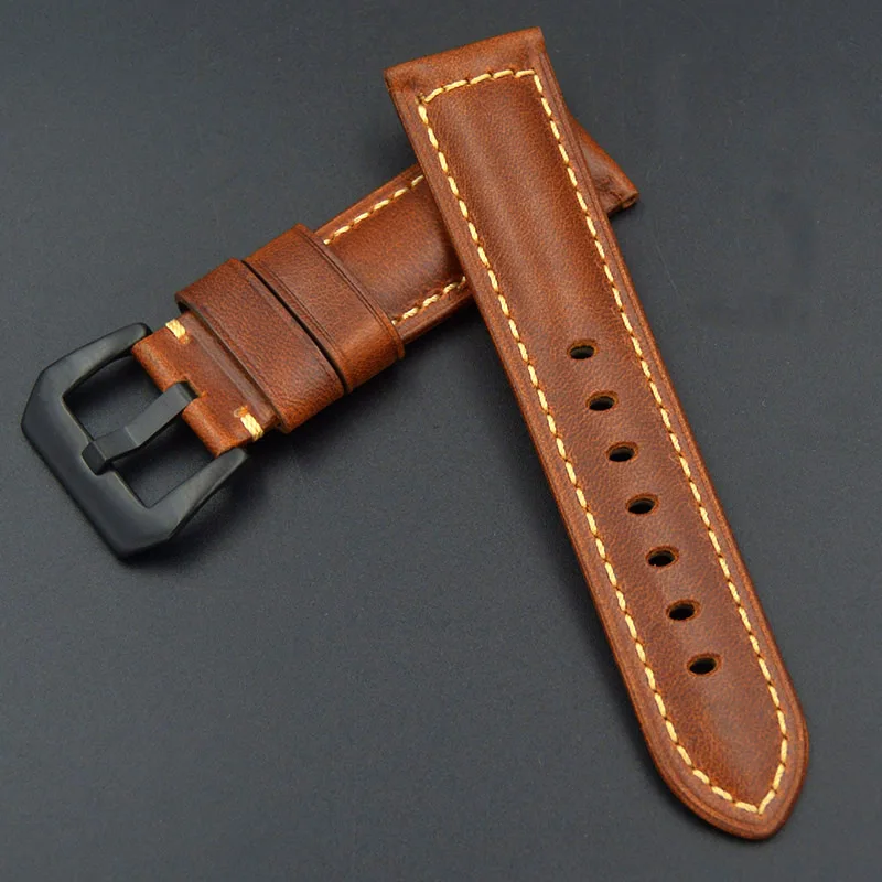 

high quality 20 22 24 26mm Leather Watch Strap Man Watch Straps Black brown gray Thick line Watch Band for PAM111 branded watch