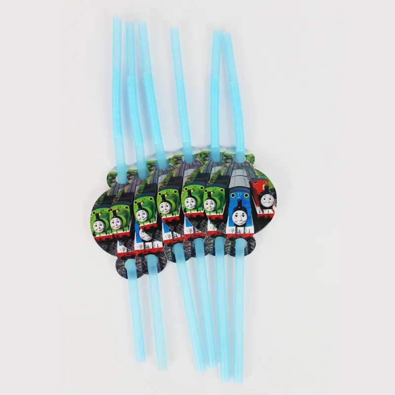 6pcs straw Томас поезд тематическая вечеринка на день рождения набор столовых приборов вечерние декоративная соломинка ребенок подростковый мальчик вечерние украшения - Цвет: 6pcs straw