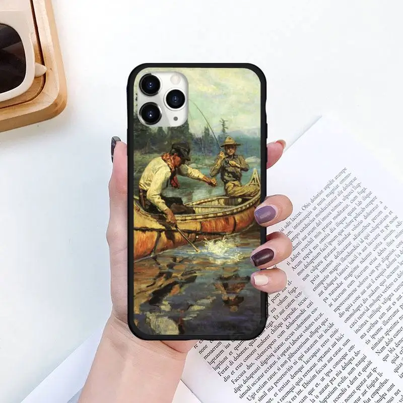 

Hunting animal and fishing man Phone Case for iPhone 11 12 pro XS MAX 8 7 6 6S Plus X 5S SE 2020 XR Luxury funda coque